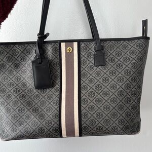 Tory Burch Black and Cream Patterned Tote